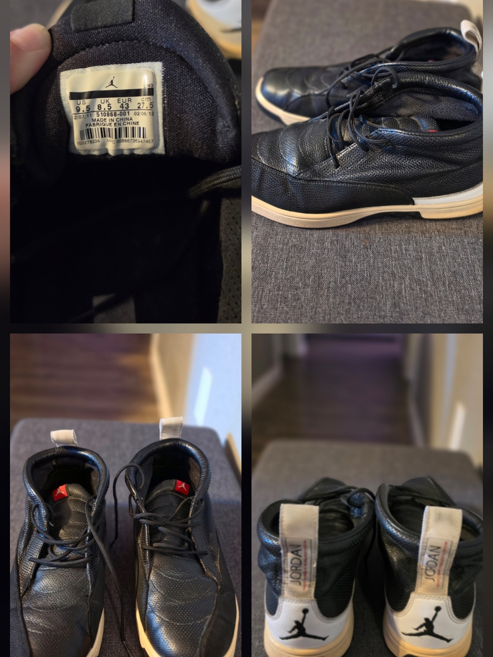 Jordan Men’s Black Leather Low-Top Sneakers with Cream Soles